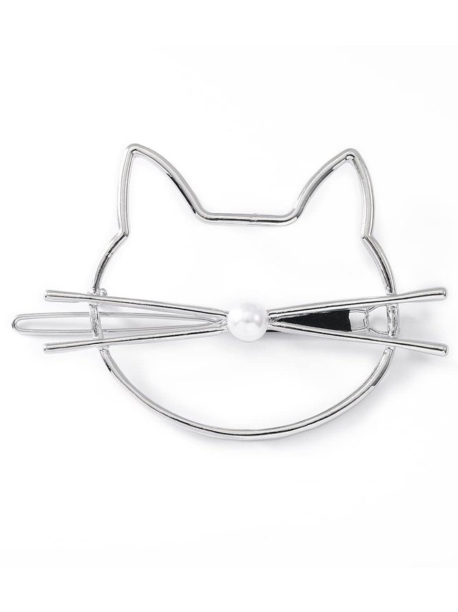 Casual Home Cat Pattern Pearl Hair Accessories Hair Clips