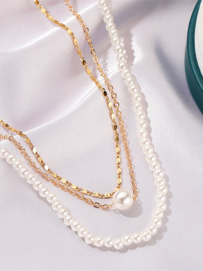 Vacation Casual Pearl Beaded Layered Necklace Beach Women Jewelry