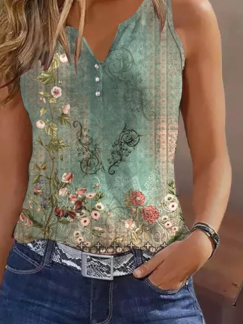 Casual Printing Ethnic Floral Tank Top