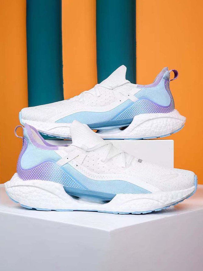 Comfortable Soft Sole Contrast Color Stitching Flying Knitting Breathable Walking Shoes
