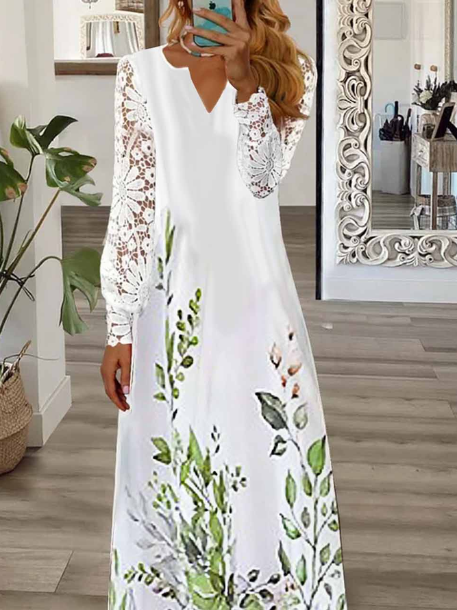 Casual Lace V Neck Loose Dress