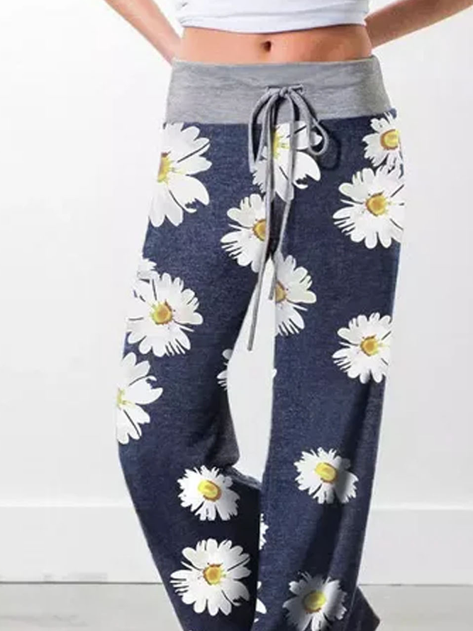 Casual Daisy Printed Loose Jersey Pants