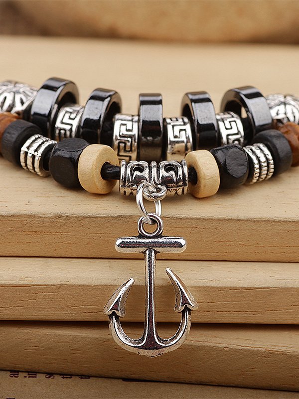 Vintage Anchor Pattern Leather Multilayer Necklace Western Style Ethnic Women Jewelry