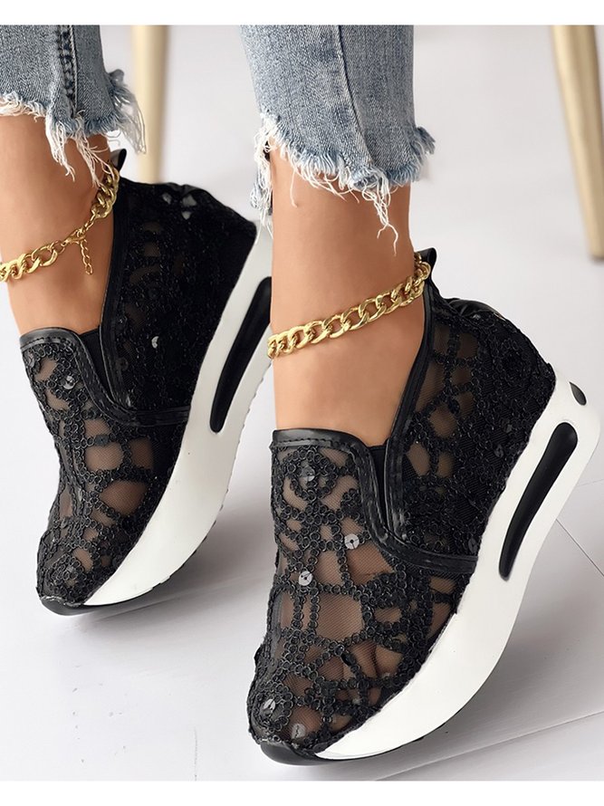 Fashion Sequin Breathable Mesh Slip On Platform Sneakers