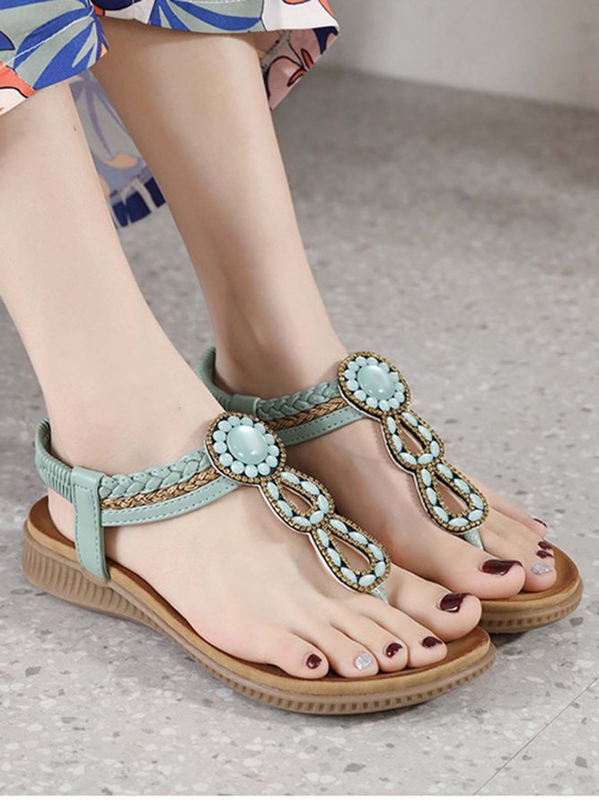 Bohemian Rhinestone Soft Comfort Round Toe Flip Sandals
