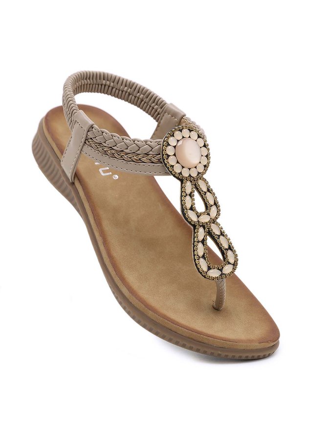 Bohemian Rhinestone Soft Comfort Round Toe Flip Sandals