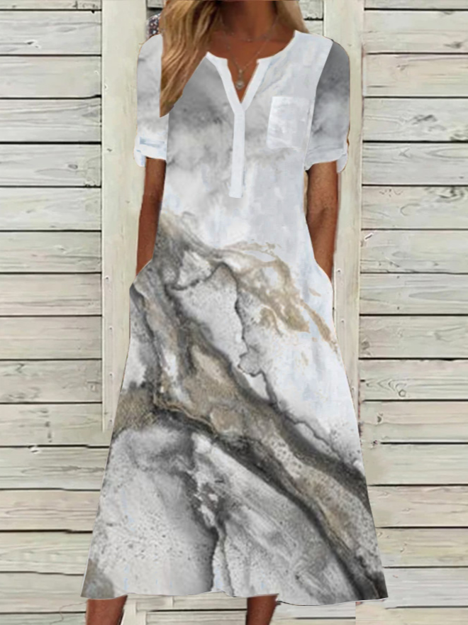 Crew Neck Casual Loose Buckle Dress