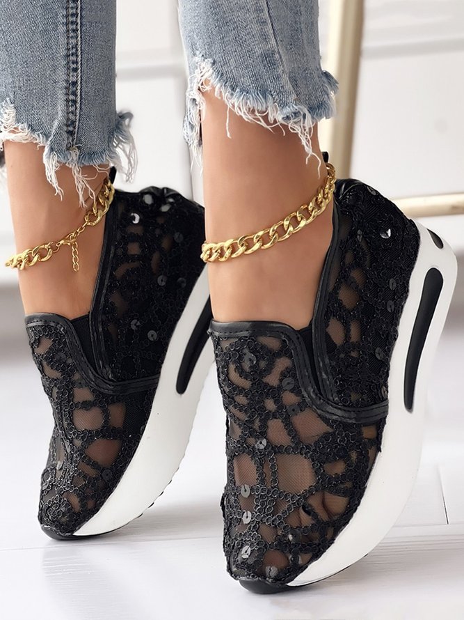Fashion Sequin Breathable Mesh Slip On Platform Sneakers