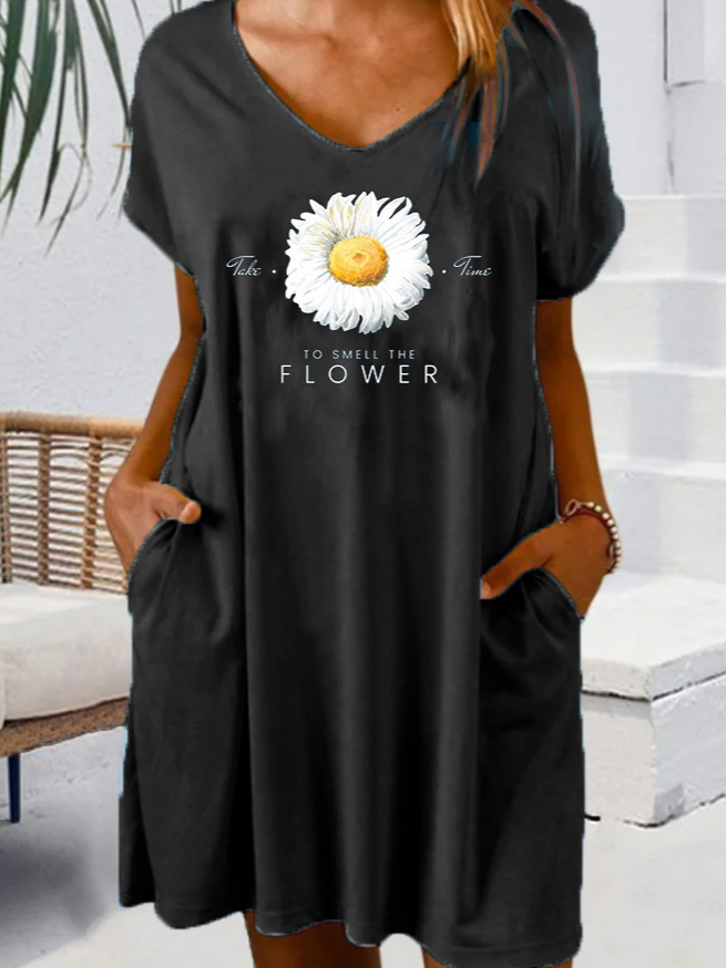 Crew Neck Casual Floral Dress