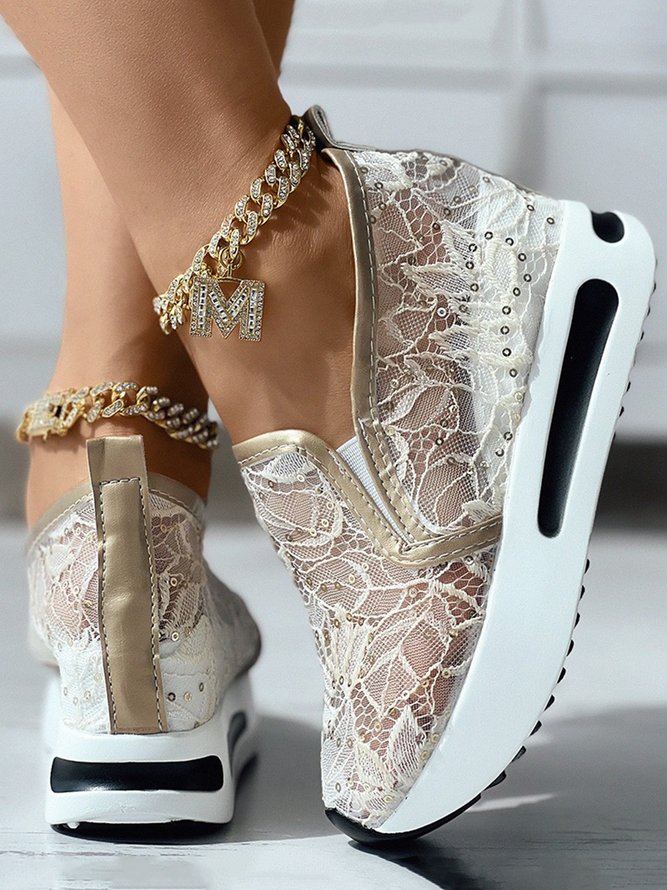 Sequin Lace Split Joint Slip On Muffin Sneakers