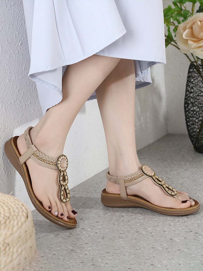 Bohemian Rhinestone Soft Comfort Round Toe Flip Sandals
