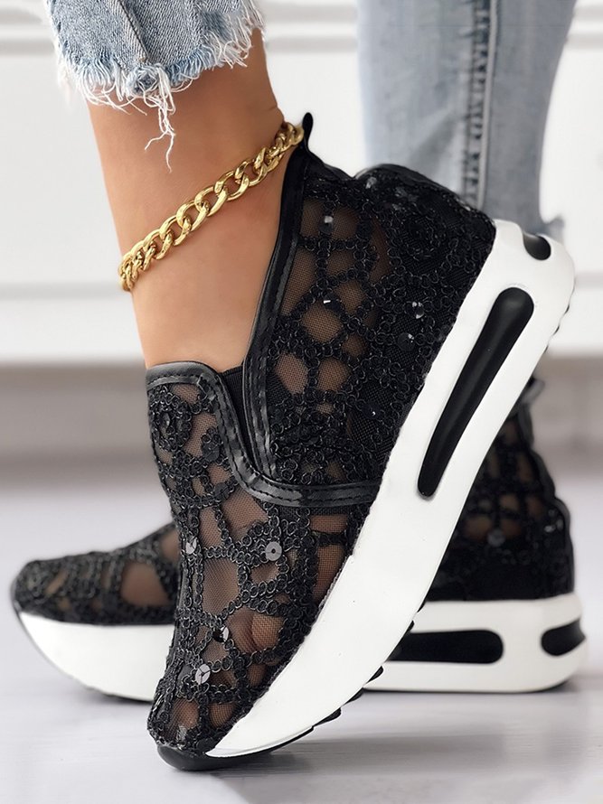 Fashion Sequin Breathable Mesh Slip On Platform Sneakers