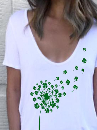 St. Patrick's Day  Crew Neck Regular Sleeve Casual Dandelion Loose T-Shirt