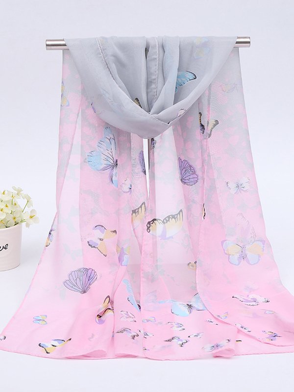 Boho Ombre Butterfly Floral Scarf Vacation Beach Accessories