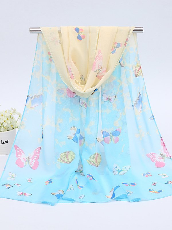 Boho Ombre Butterfly Floral Scarf Vacation Beach Accessories