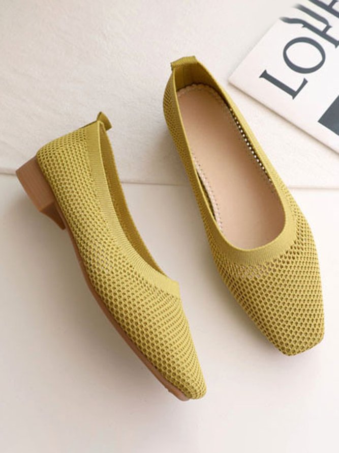 Comfortable Soft Sole Flyweave Breathable Square Toe Low Heels
