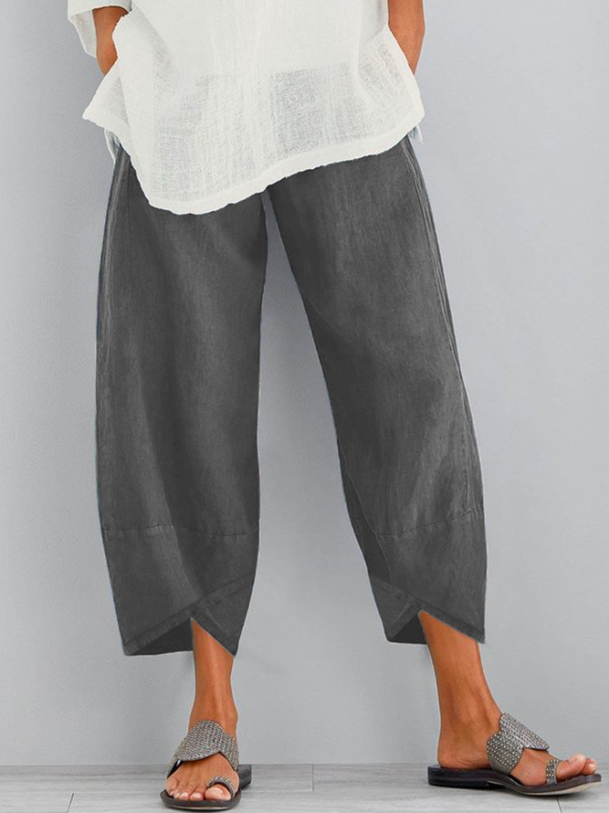 Women Solid Casual Linen Cotton Pants
