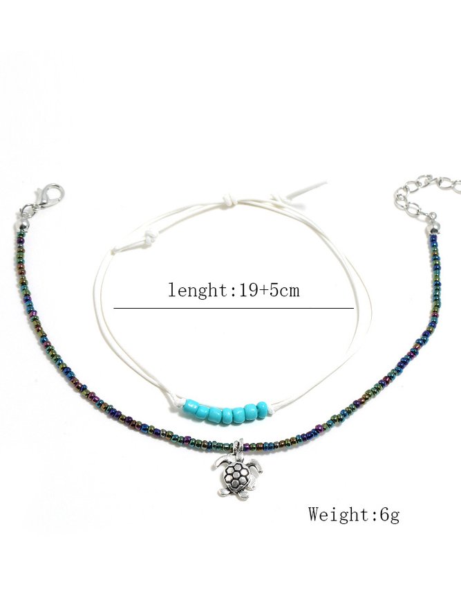 Boho Turquoise Beaded Layered Anklet Vacation Beach Everyday Jewelry