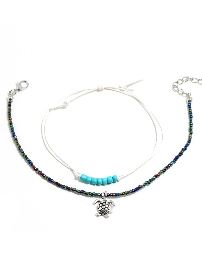 Boho Turquoise Beaded Layered Anklet Vacation Beach Everyday Jewelry