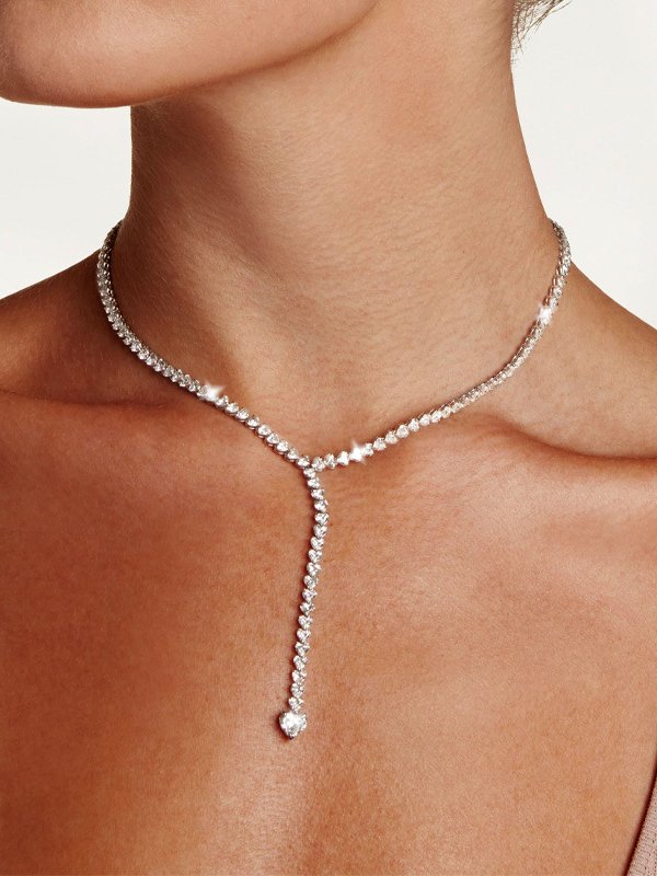 Elegant Diamond Heart Necklace Y-chain Wedding Party Festival Jewelry