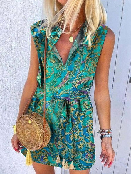 Casual Loose Sash Ethnic Dress