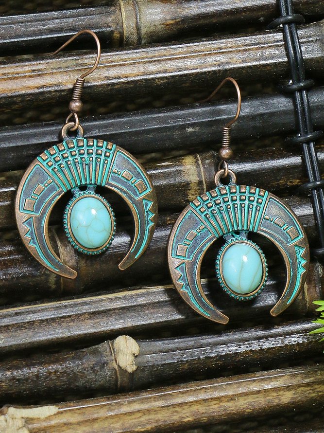 Ethnic Vintage Turquoise Necklace Earrings Set Boho Jewelry