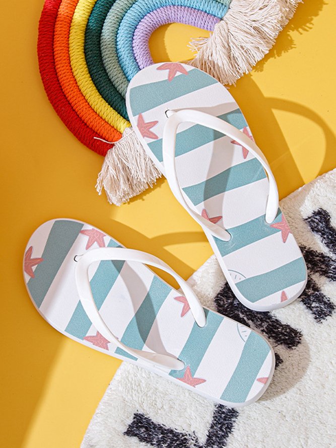 Star Pattern Striped Beach Flip-Flops