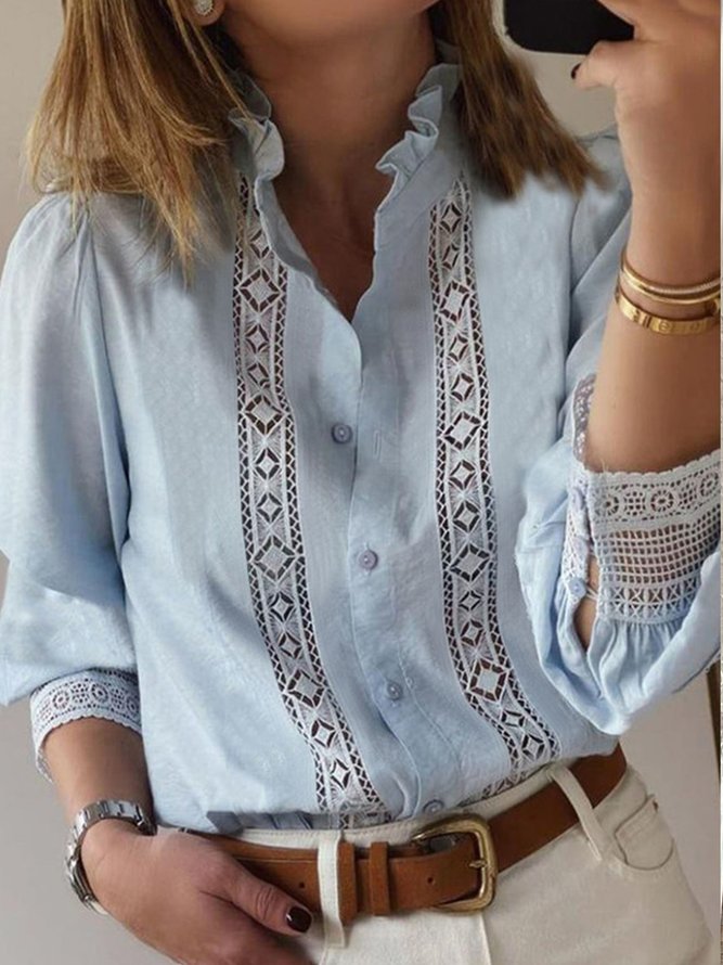 Casual Lace Plain Others Blouse