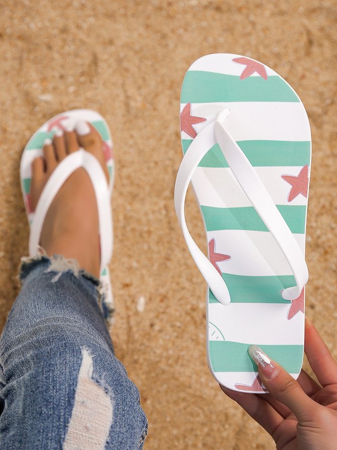 Star Pattern Striped Beach Flip-Flops
