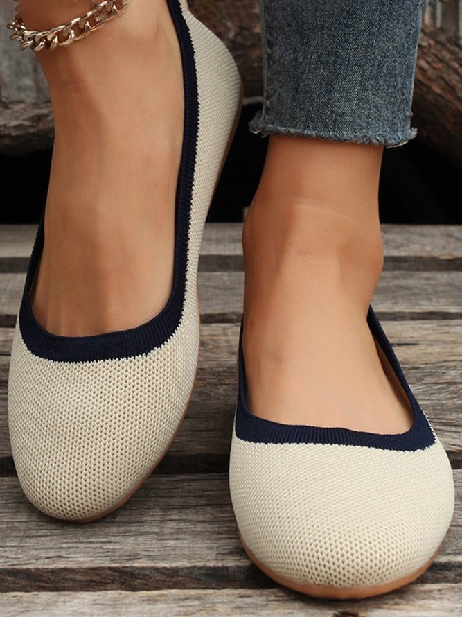 Contrast Casual Breathable Flyknit Flats