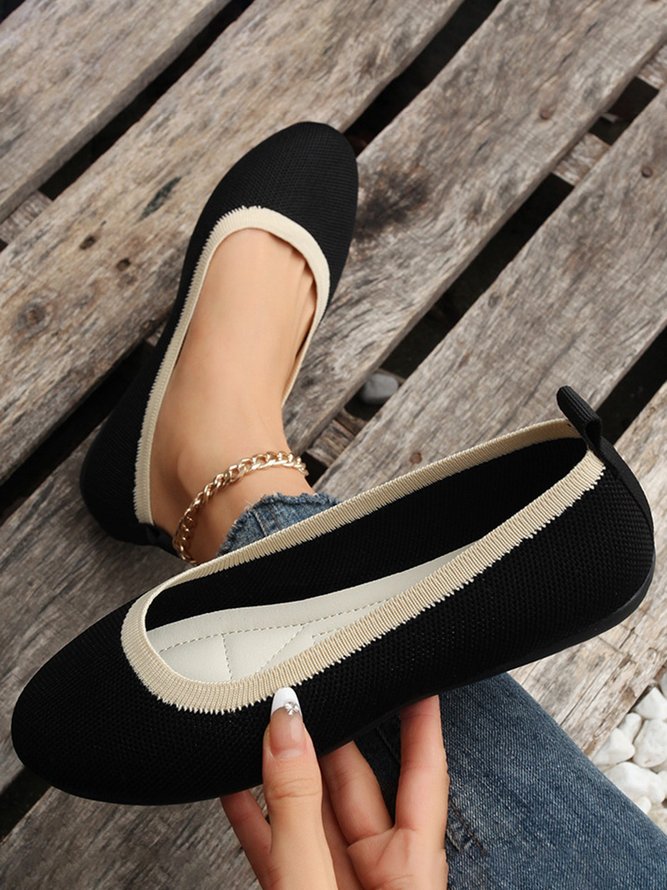 Contrast Casual Breathable Flyknit Flats