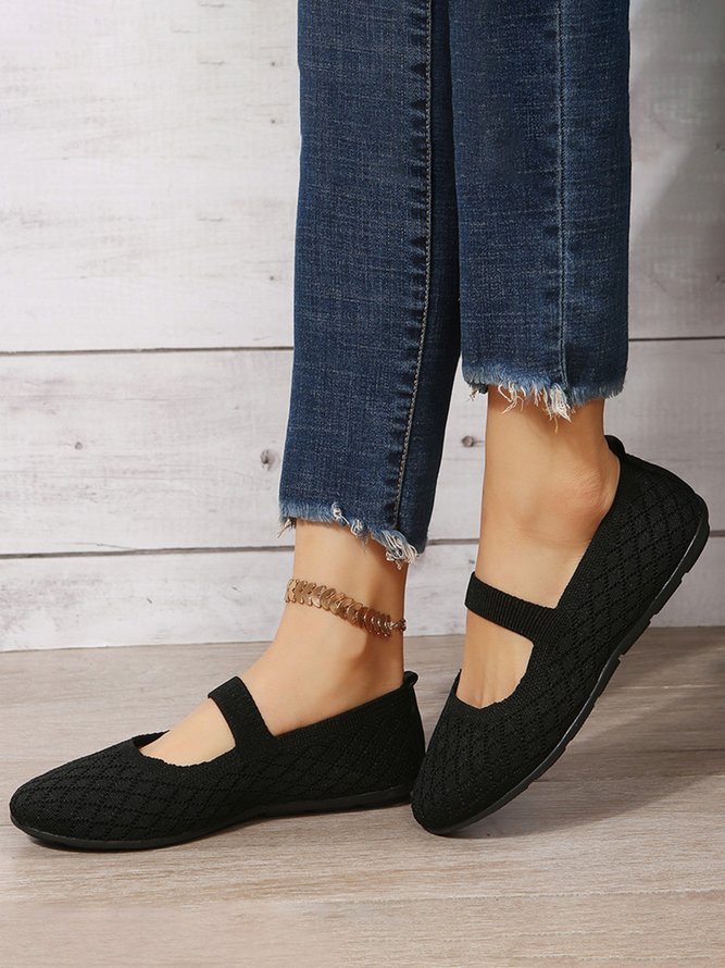Plaid Texture Fly Woven Fabric Breathable Mary Jane Shoes