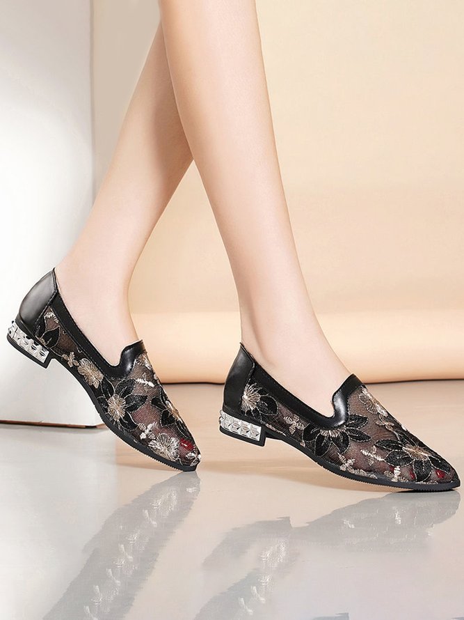 Fashion Lace Thick Heel Pointed Muller Shoes