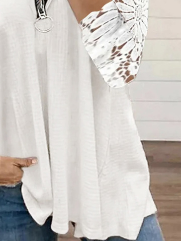 Plus Size Jacquard Lace Zipper Elegant T-Shirt