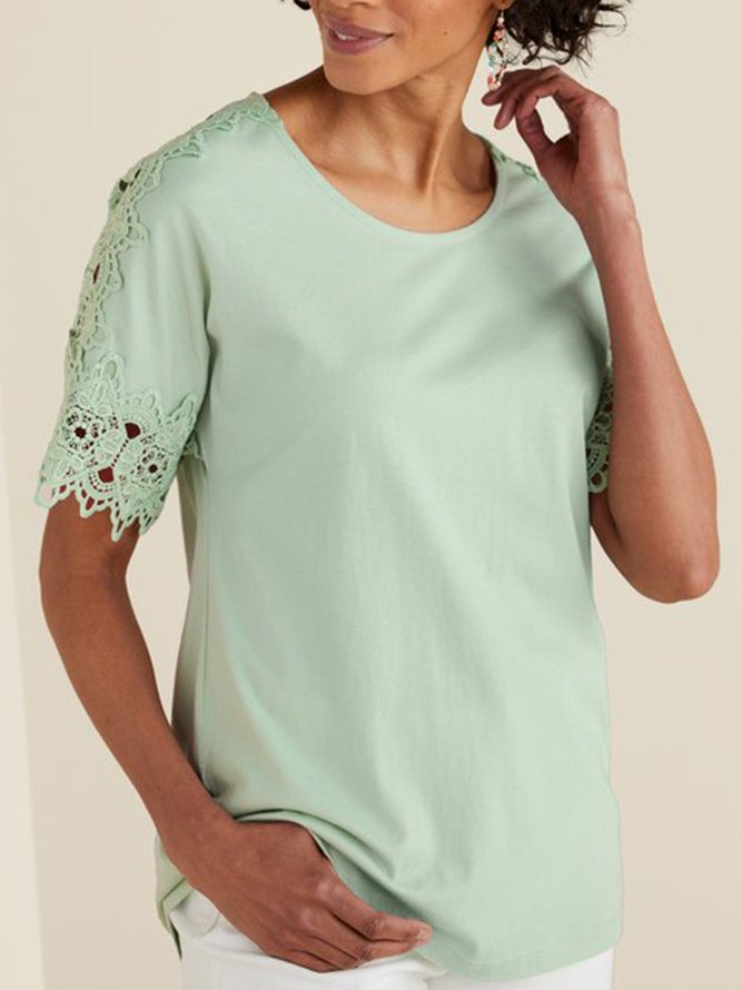 Casual Plain Loose Lace Shirt