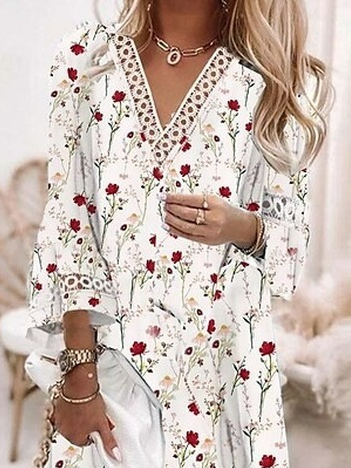 Lace Floral Casual Loose Dress