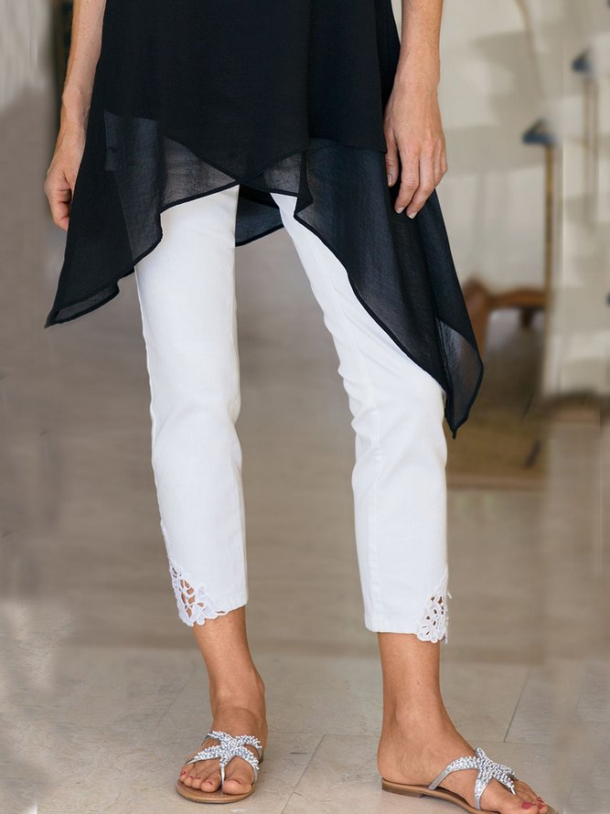 Plain Casual Lace Pants
