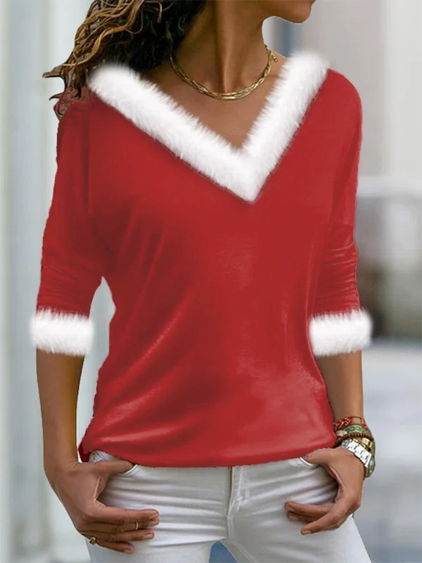 Christmas Casual Jersey Asymmetrical Loose T-Shirt Xmas T-shirt
