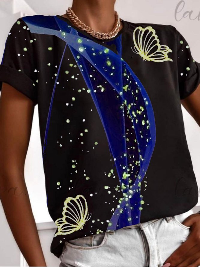 Butterfly Casual Crew Neck T-Shirt