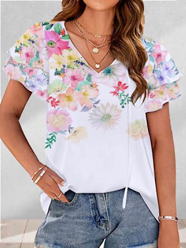 Ruffle Sleeve Floral Print Top