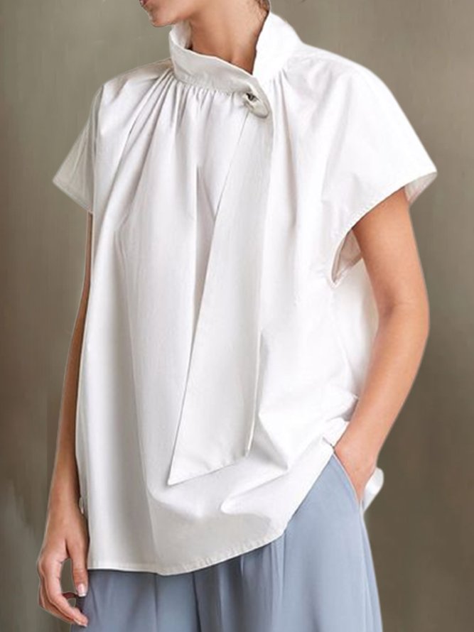 Stand Collar Loose Casual Plain Shirt