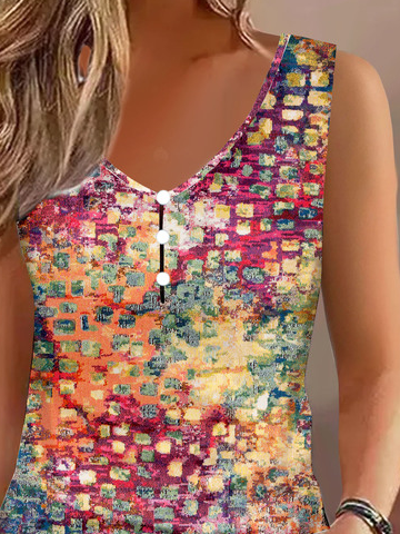 Jersey Abstract Printed Casual Buckle Tank Top
