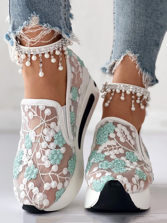 Floral Embroidery Breathable Sheer Mesh Sneakers
