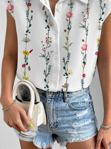 Casual Buttoned Loose Floral Blouse