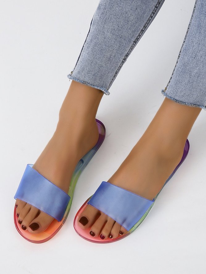 Casual Waterproof Ombre Single Band Slides