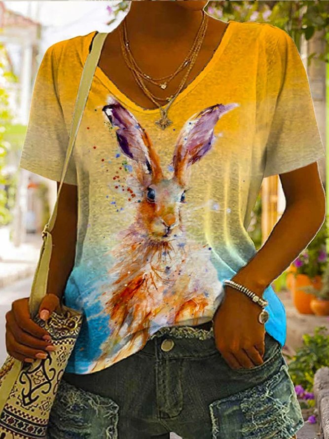 V Neck Easter Casual Loose Easter T-Shirt