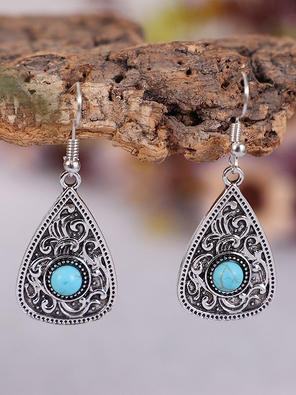 Turquoise Ethnic Pattern Dangle Earrings Casual Vintage Jewelry