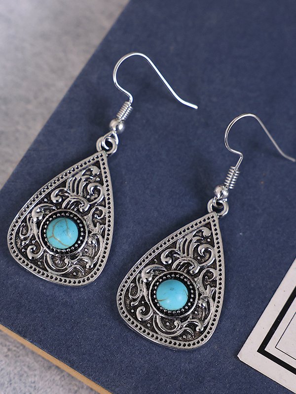 Turquoise Ethnic Pattern Dangle Earrings Casual Vintage Jewelry