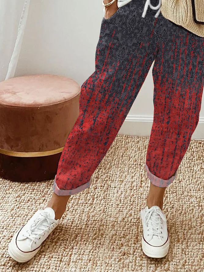 Casual Lace-Up Ethnic Printed Pants