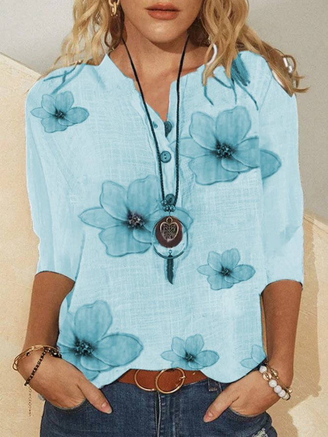 Women's Summer Floral Half Sleeve V Neck Blouse & Shirt | zolucky